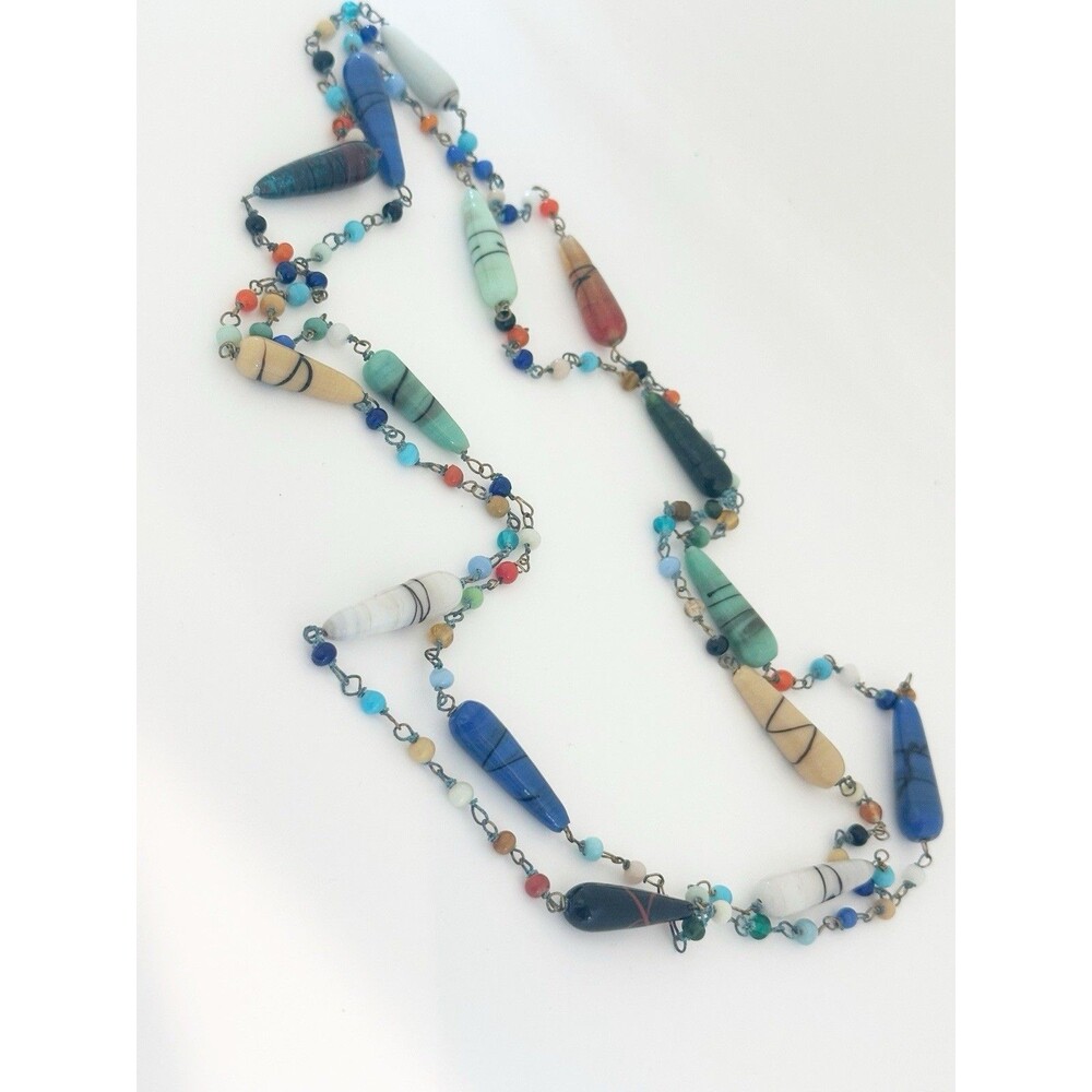 Vintage Czech Bohemian Glass Bead Necklace 52" Opera Length Torpedo bead art - Picture 3 of 5